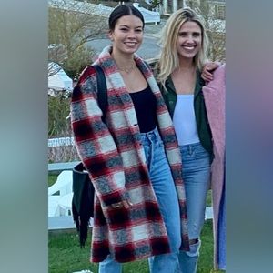 Étoile Isabel Marant Red and Black Plaid Wool Coat Size 36FR 4US